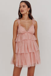 Sorbet Sky Tiered Tulle Mini Dress Pink